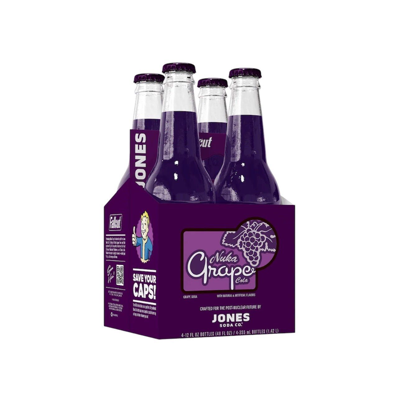 ヌカグレープ　1本　Nuka Grape Soda JONES SODA Jones Soda Nuka Grape Soda Fallout 4-Pack With Carrier 12oz Glass