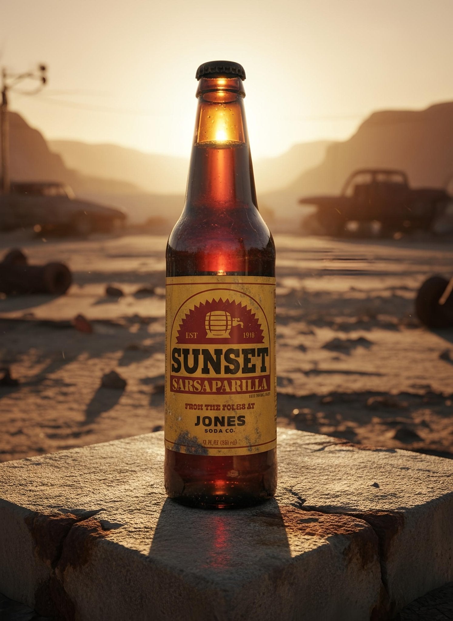 Jones Soda Sunset Sarsaparilla Soda Fallout 4 - Pack With Carrier 12oz Glass Bottles (Ready to Ship) - Exotic Soda Company