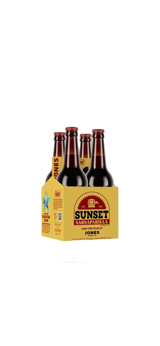 Jones Soda Sunset Sarsaparilla Soda Fallout 4 - Pack With Carrier 12oz Glass Bottles (Ready to Ship) - Exotic Soda Company